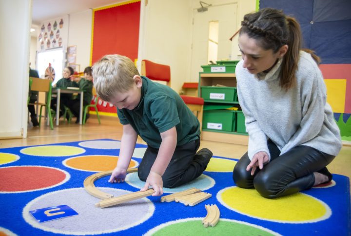 Boy and Teacher Alphabet with Train Track-min